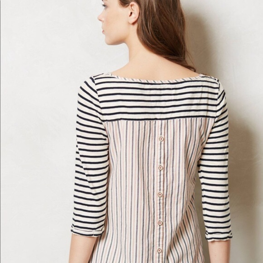 Anthro Postmark Striped Button Back Pocket T - image 1